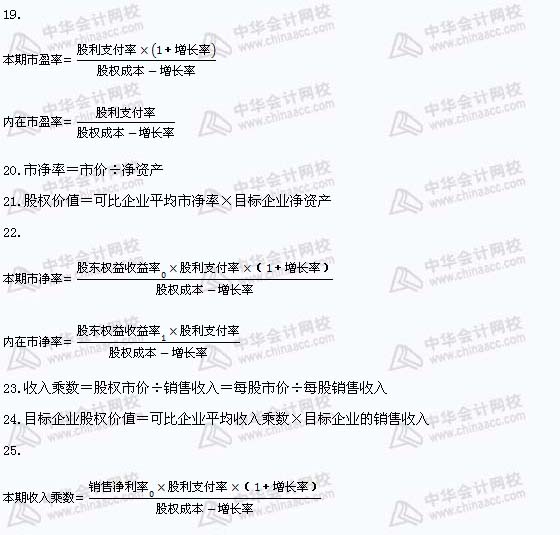 注冊會計師《財務(wù)成本管理》公式匯總（8）