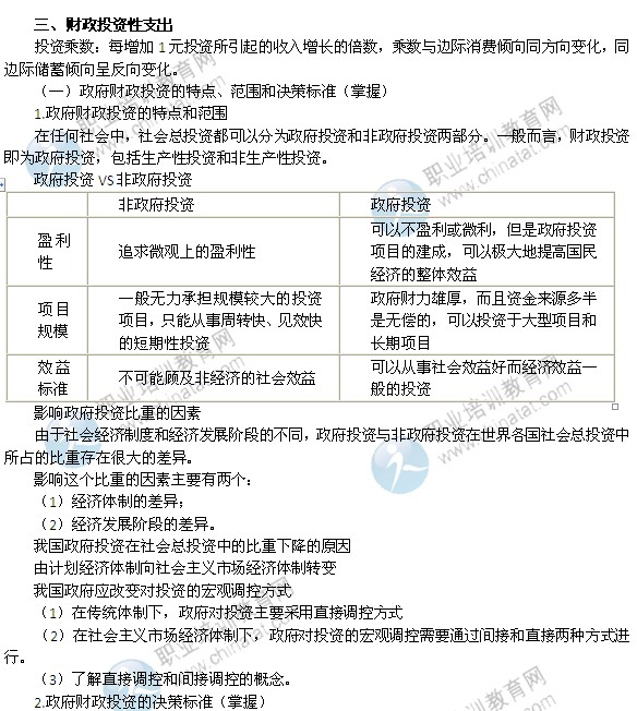 2014年中級經(jīng)濟(jì)師考試財政稅收精講：財政投資性支出