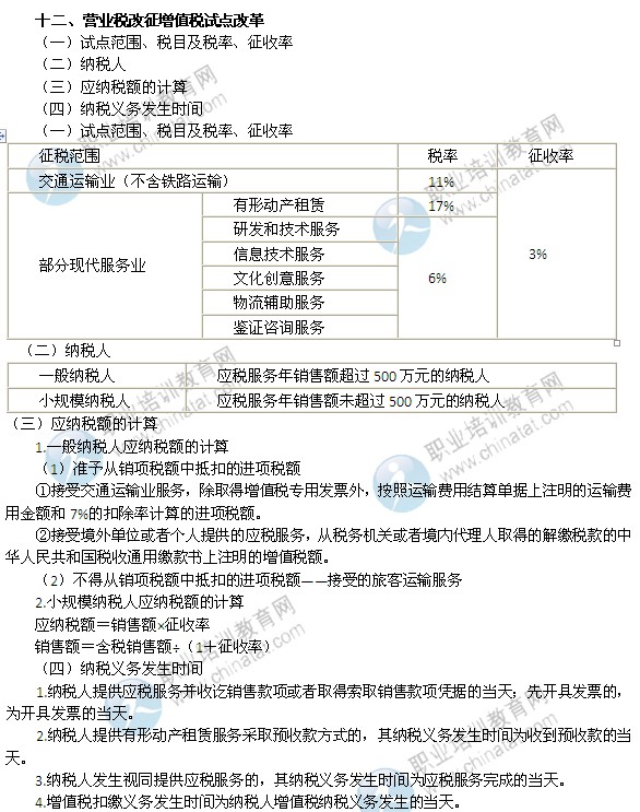 2014年中級經(jīng)濟(jì)師考試財(cái)政稅收精講：營業(yè)稅改征增值稅試點(diǎn)改革