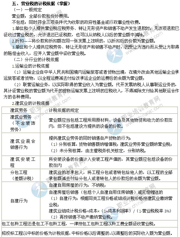 2014年中級(jí)經(jīng)濟(jì)師考試財(cái)政稅收精講：營(yíng)業(yè)稅的計(jì)稅依據(jù)