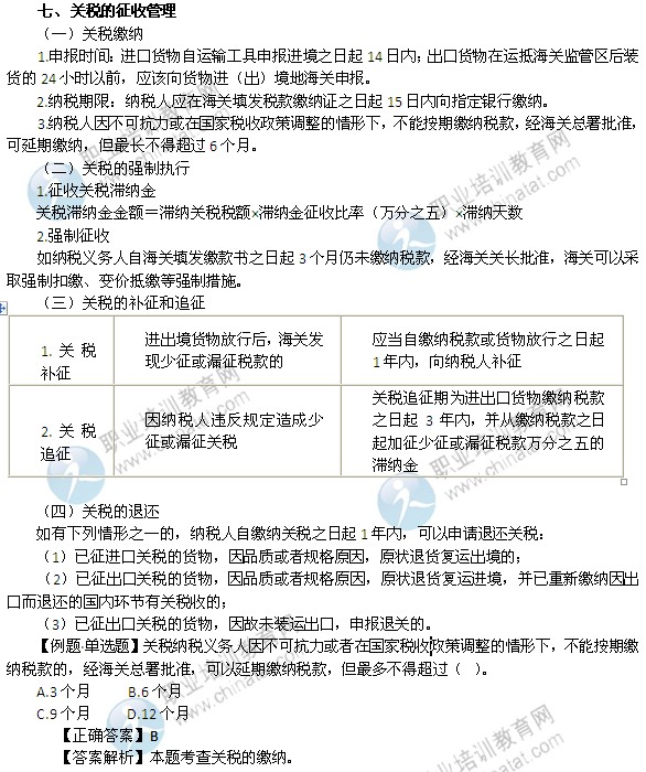 2014年中級經(jīng)濟(jì)師考試財(cái)政稅收精講：關(guān)稅的征收管理