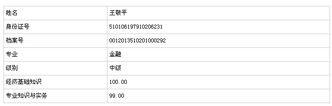 2013年中級經濟師考試成績