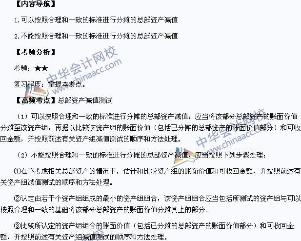 2015年中級職稱《中級會計實務》高頻考點：總部資產減值測試