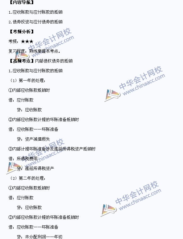 中級會計職稱考試《中級會計實(shí)務(wù)》高頻考點(diǎn)：內(nèi)部債權(quán)債務(wù)的抵銷