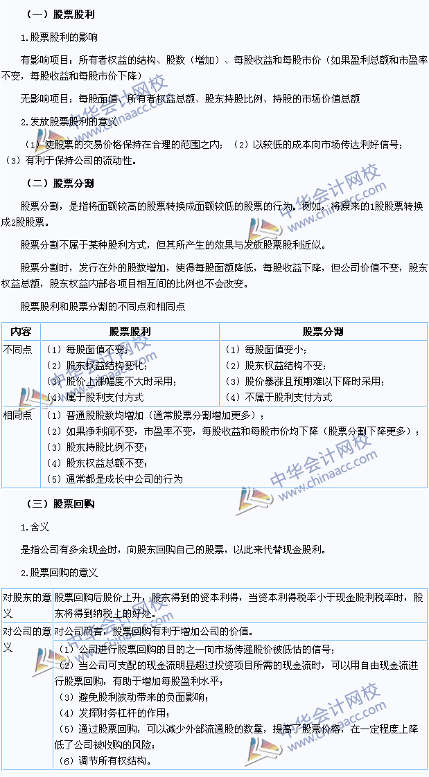 2015注會(huì)財(cái)管高頻考點(diǎn)：股票股利、股票分割與股票回購(gòu)