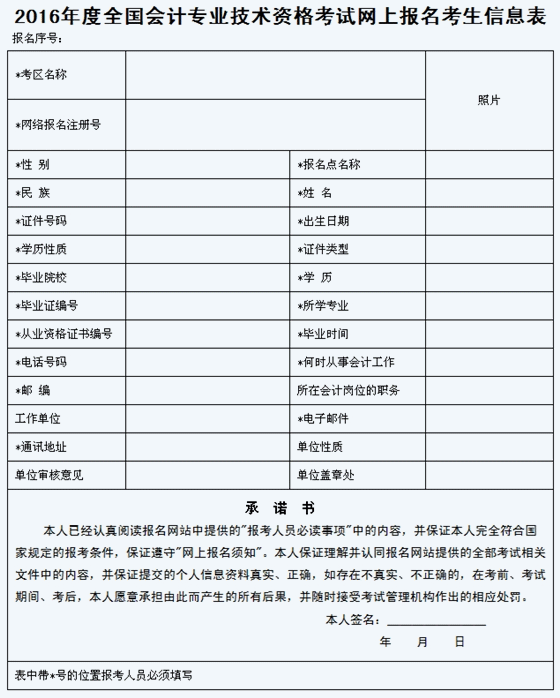 網上報名考生信息表