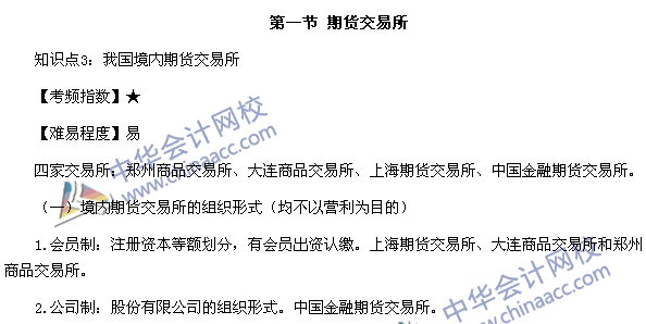 期貨從業(yè)資格考試《期貨基礎(chǔ)知識》第二章高頻考點(diǎn)：期貨交易所