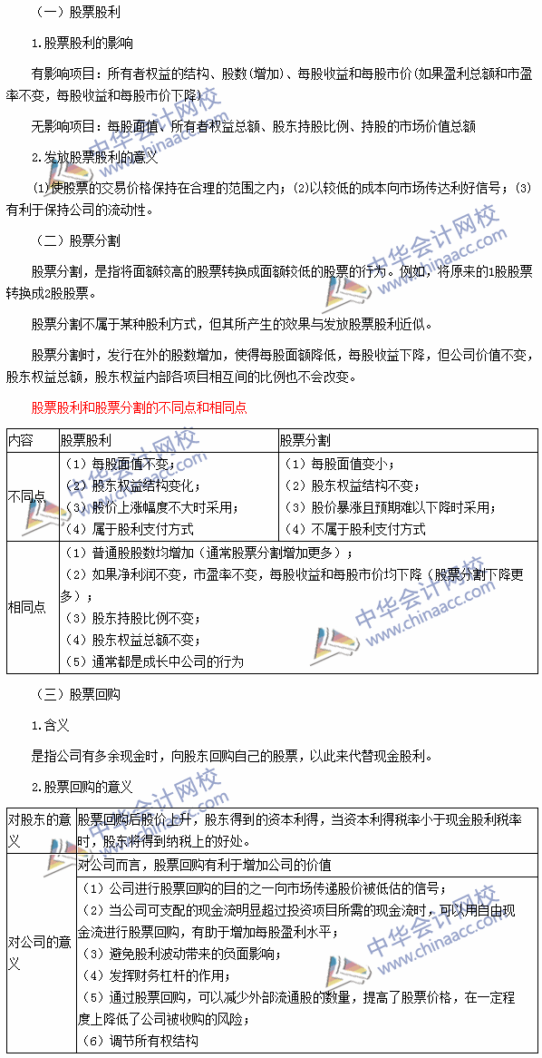 2016注會《財管》高頻考點(diǎn)：股票股利、股票分割與股票回購