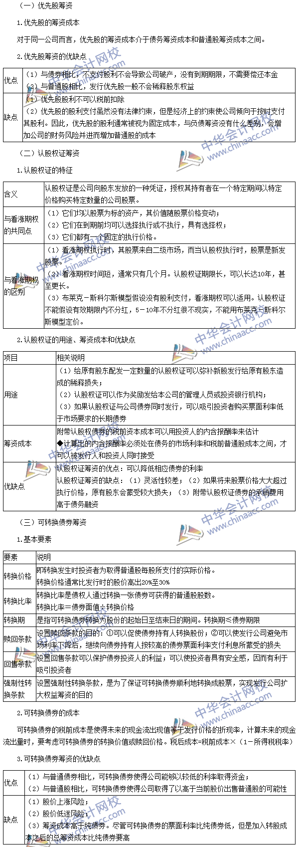 2016年注冊會計師考試《財務成本管理》高頻考點：混合籌資