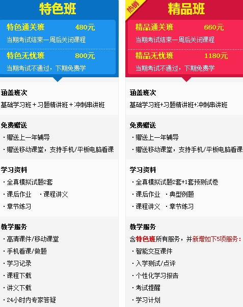 經(jīng)濟(jì)師特色班、精品班班次對(duì)比