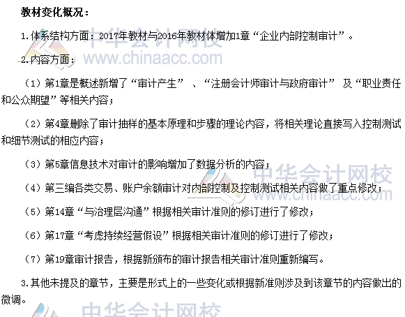 2017年注冊會計(jì)師考試《審計(jì)》新舊教材變化對比