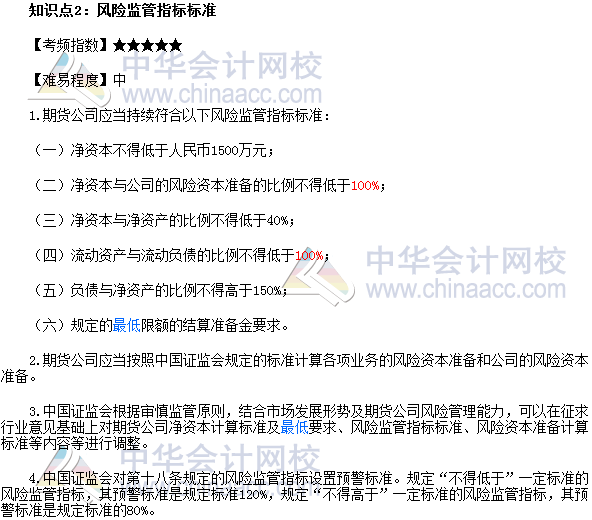 2017年期貨從業(yè)《期貨法律法規(guī)》高頻考點：風(fēng)險監(jiān)管指標(biāo)標(biāo)準(zhǔn)