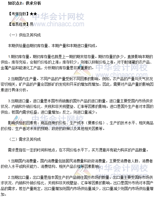 2017年期貨從業(yè)《期貨基礎(chǔ)知識》高頻考點(diǎn)：供求分析