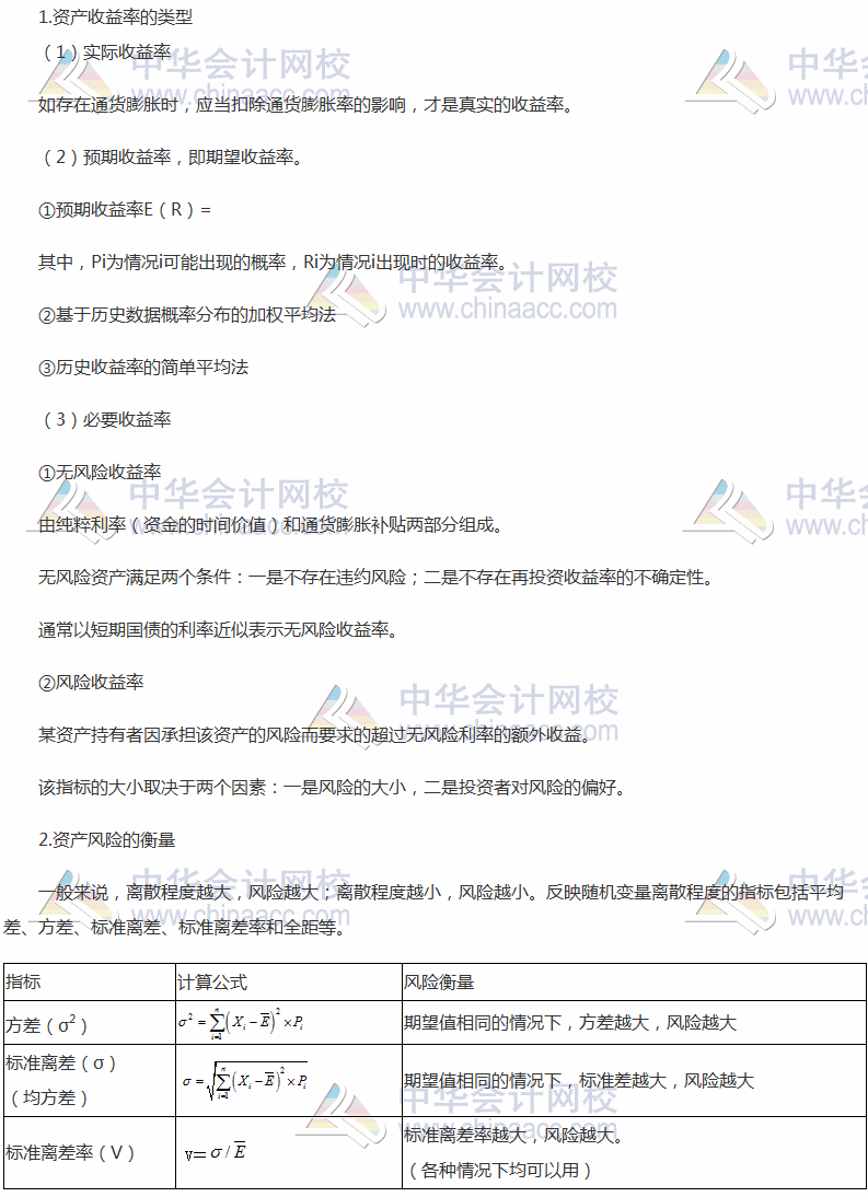 2017稅務(wù)師《財務(wù)與會計》高頻考點：資產(chǎn)的收益與風(fēng)險