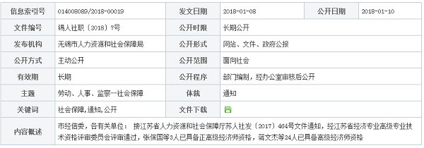 關(guān)于公布江蘇省經(jīng)濟(jì)專業(yè)高級專業(yè)技術(shù)資格評審委員會(huì)評審結(jié)果的通知