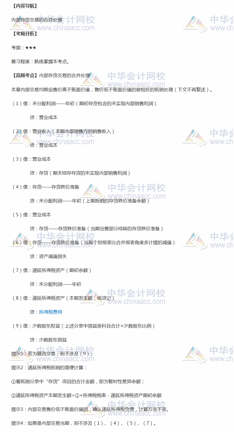 2018年中級(jí)職稱(chēng)《中級(jí)會(huì)計(jì)實(shí)務(wù)》高頻考點(diǎn)：內(nèi)部存貨交易的合并處理