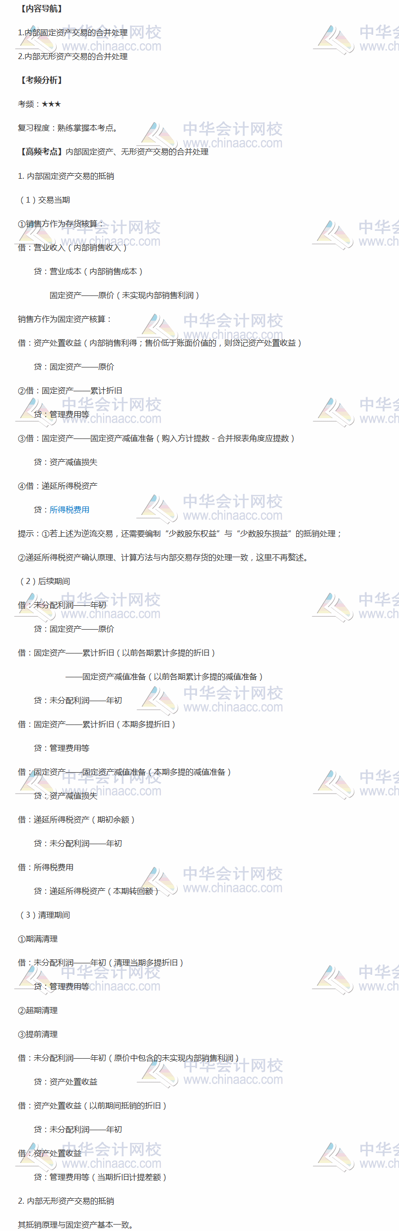 2018年中級(jí)職稱(chēng)《中級(jí)會(huì)計(jì)實(shí)務(wù)》高頻考點(diǎn)：內(nèi)部固定資產(chǎn)、無(wú)形資產(chǎn)交易的合并處理
