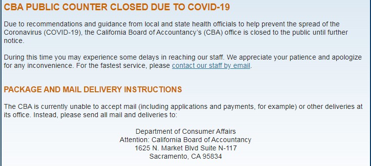 AICPA報考州加州（CA）考試申請表郵寄地址變更！