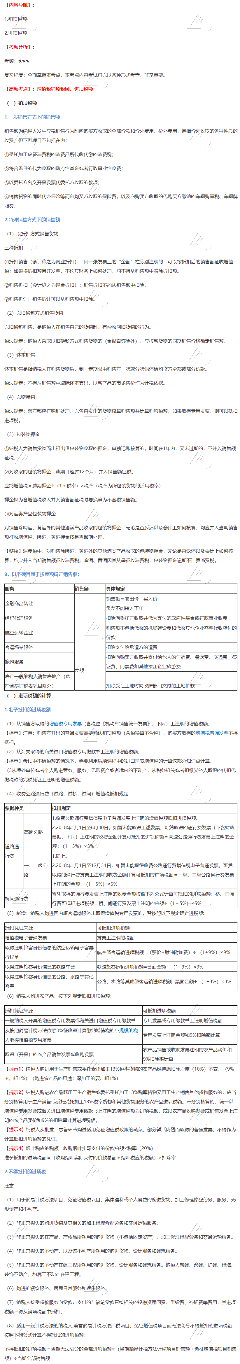 2020年注會《稅法》第二章高頻考點：增值稅銷項稅額、進項稅額
