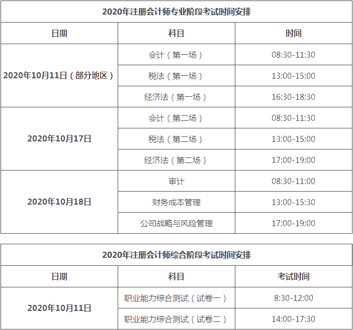 內(nèi)蒙古2020年注冊(cè)會(huì)計(jì)師考試時(shí)間安排出來了！