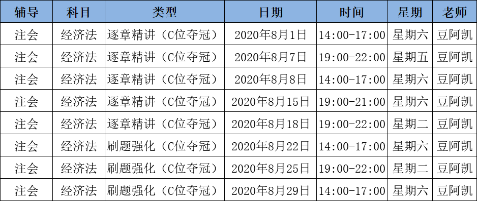 2020注會《經濟法》C位奪冠課表來了！