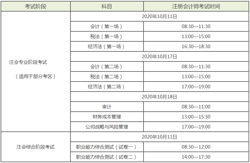 浙江2020年注冊會(huì)計(jì)師考試時(shí)間已公布！