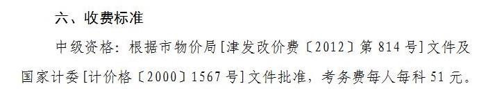 天津2021年中級會計職稱報名費用：每科51元