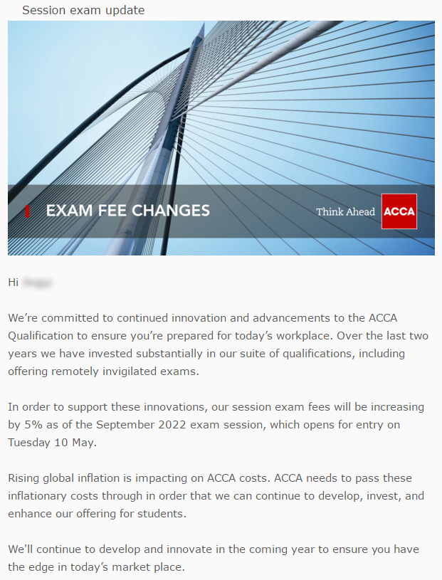 ACCA考試費用上漲5%！2022年9月季考報名起實施！