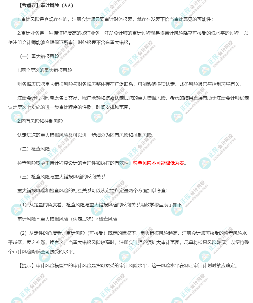 2022年注會《審計》第一章高頻考點5：審計風險