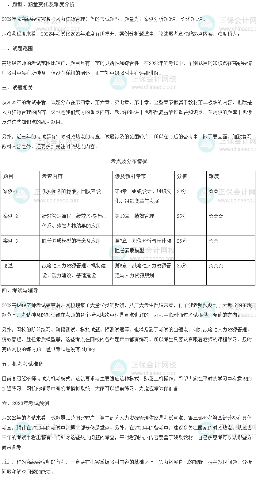 2022年高級經濟師考試《人力資源管理》考情分析及2023考情預測