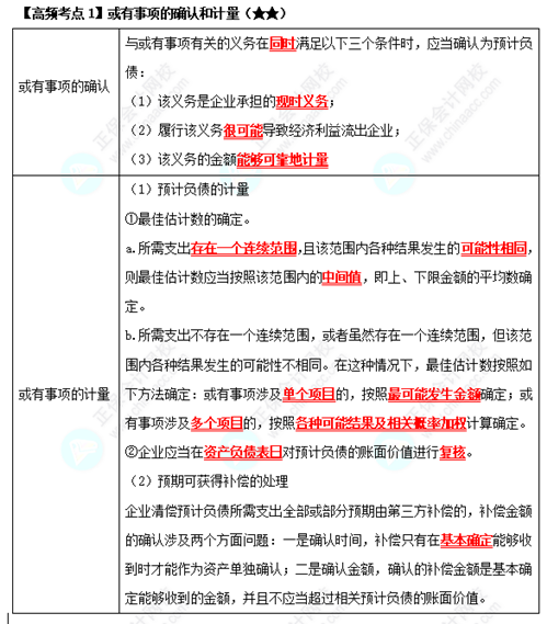 《中級會計實務》高頻考點：或有事項的確認和計量（★★）