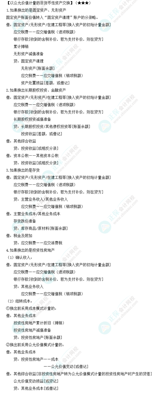 《中級會計(jì)實(shí)務(wù)》必備分錄：以公允價值計(jì)量的非貨幣性資產(chǎn)交換