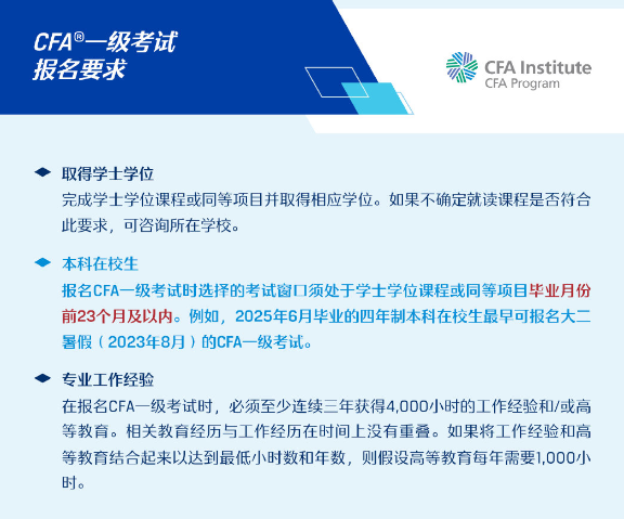 最新！CFA一級考試報名要求更新！