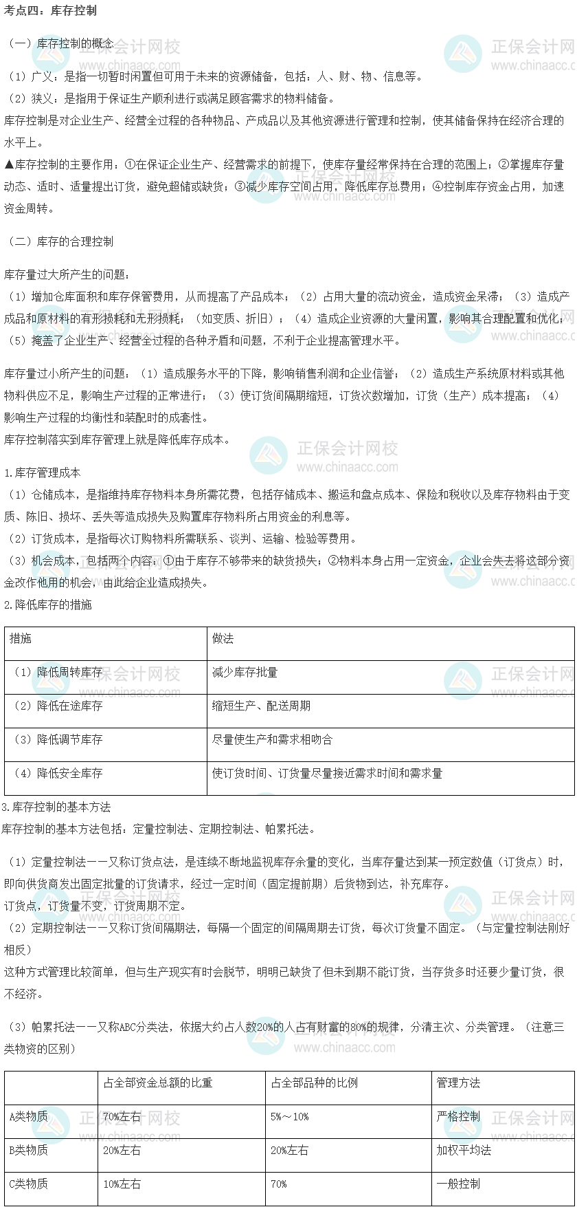 中級(jí)經(jīng)濟(jì)師《工商管理》重要考點(diǎn)精選：庫存控制