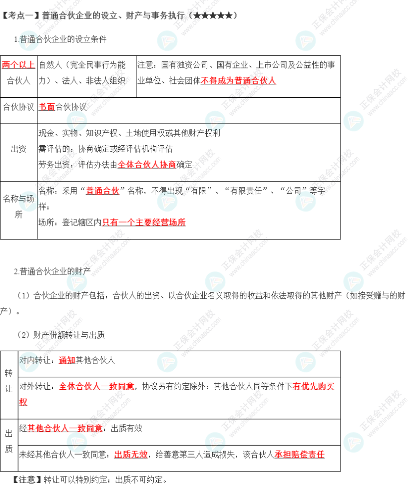 2023年注會《經(jīng)濟(jì)法》第5章高頻考點(diǎn)1：普通合伙企業(yè)的設(shè)立、財產(chǎn)與事務(wù)執(zhí)行