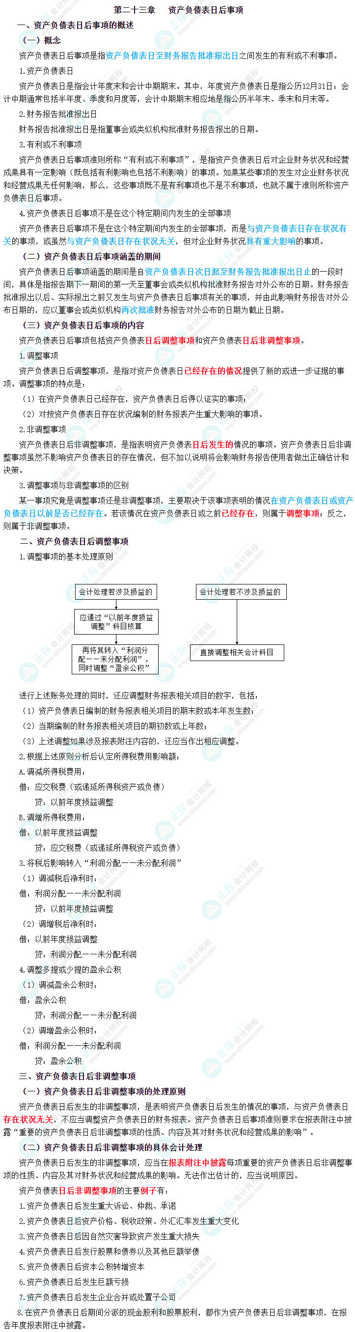 2023年中級會計職稱《中級會計實務(wù)》三色筆記第二十三章：資產(chǎn)負(fù)債表日后事項