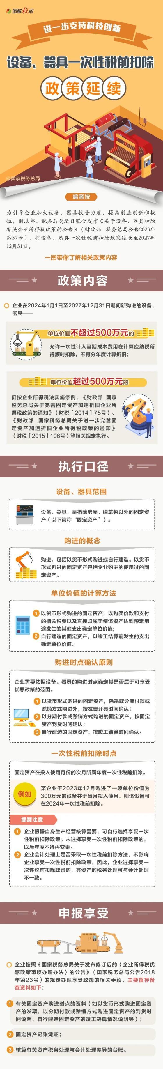 設備、器具一次性稅前扣除政策延續(xù)