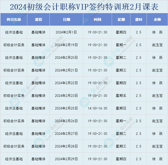 開(kāi)課啦！2024年初級(jí)會(huì)計(jì)職稱VIP簽約特訓(xùn)班直播課表安排