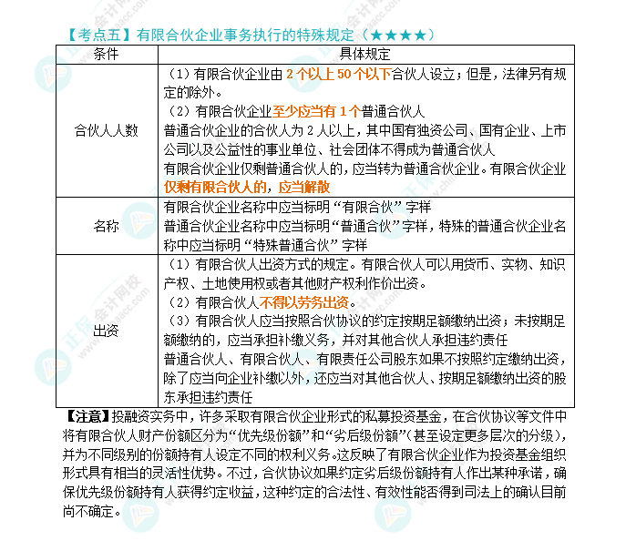 2024年注會第5章高頻考點5：有限合伙企業(yè)事務執(zhí)行的特殊規(guī)定