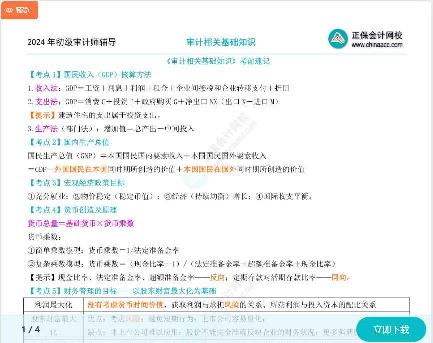 收藏下載！2024年初級《審計相關基礎知識》考前速記